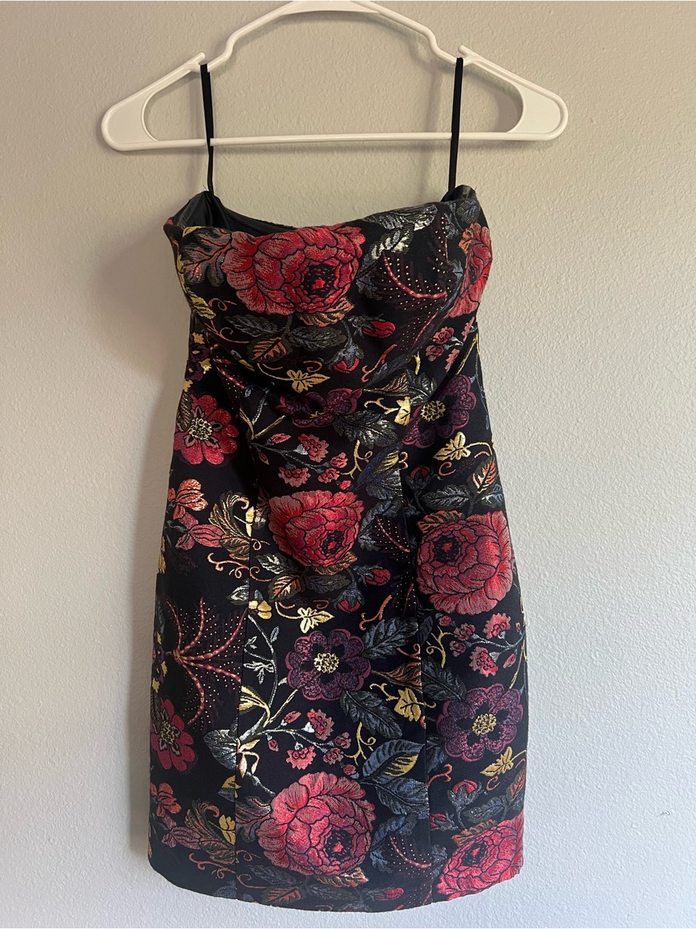 Bebe Strapless Floral Jacquard Mini Dress, 6